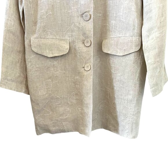 Eileen Fisher Linen Button Front Long Jacket In Tan Size SP - Picture 7 of 14